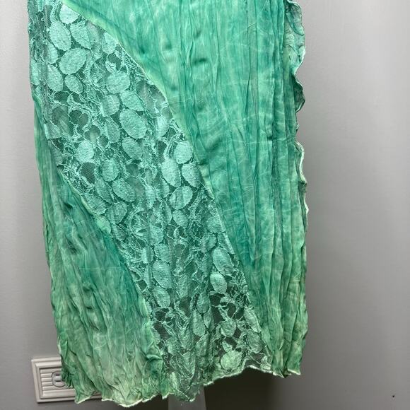 Women's Textured Fairy Grunge Sea Foam Green Dress Lace Inset Sz L Boho Hippie - Picture 10 of 15